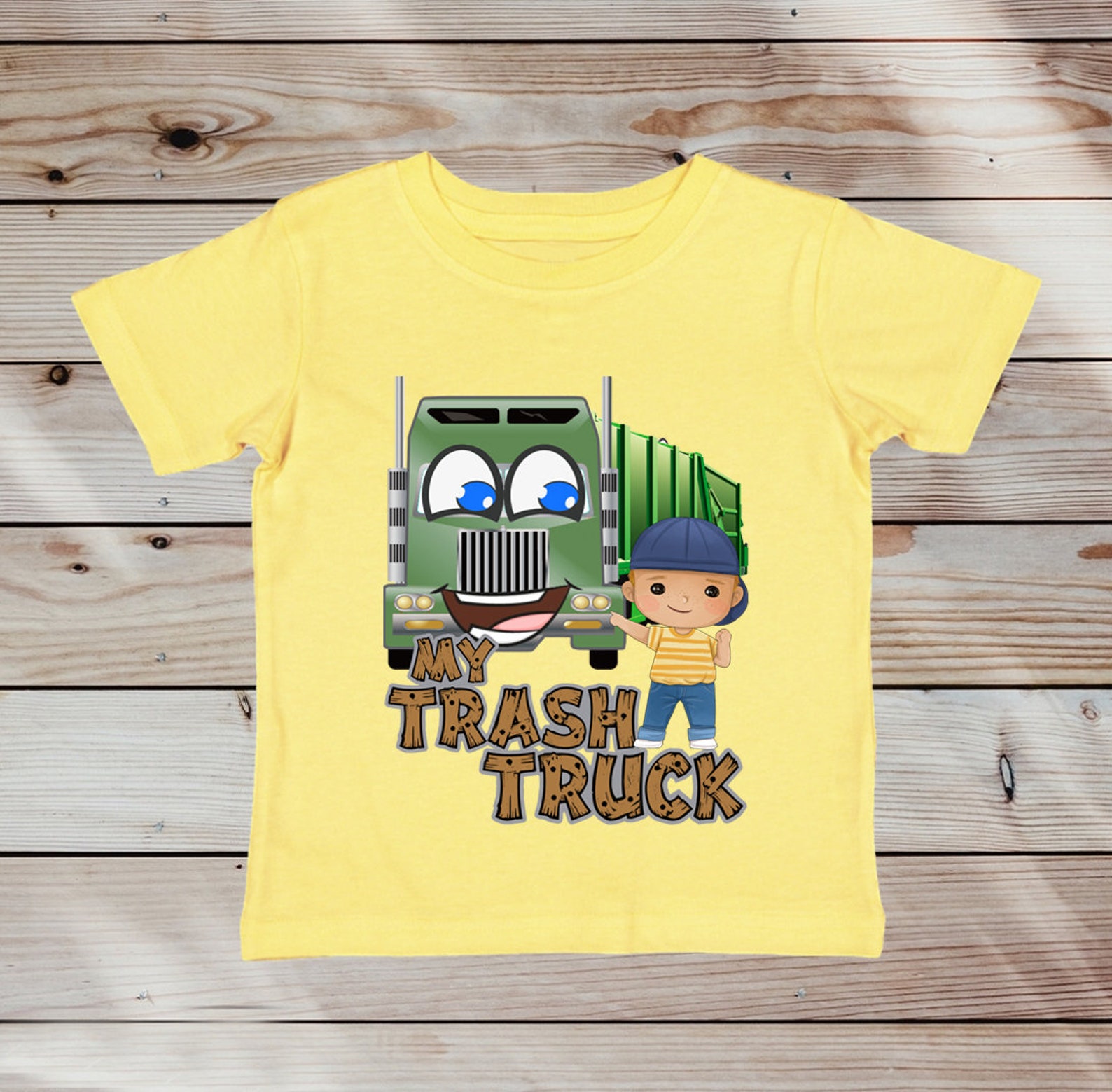 My Trash Truck Garbage Truck Graphic Tee Shirt in Yellow White Etsy