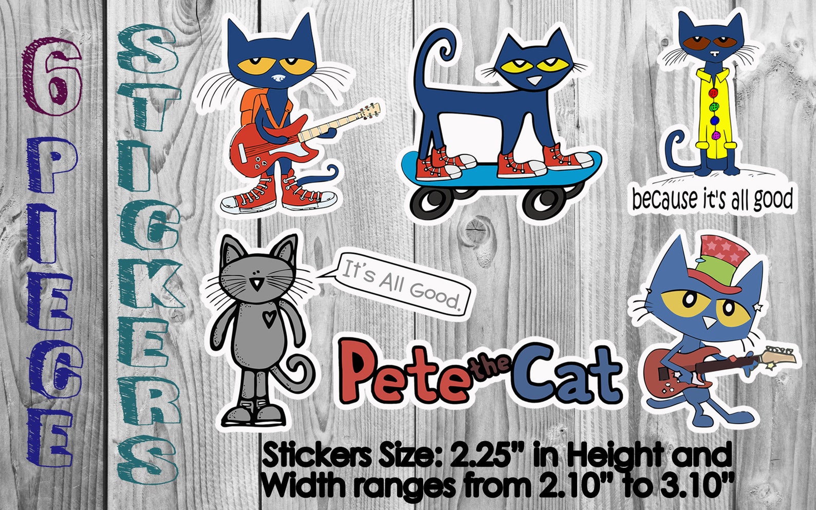Fan Art Glossy Pete The Cat Stickers 6 Piece Set Free Shipping Etsy
