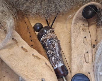 Hand Carved Antler Priming Flask, Muzzleloader Powder Horn, Flintlock Accessory, Frontier Gear