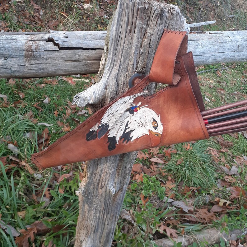 Leather Archery Quiver Tooled Eagle Head Matching Arm Guard Etsy