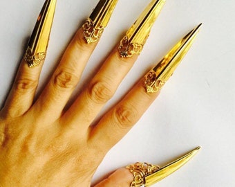 5 pcs. Arrow claw rings,golden claw rings,gold nail guards, metal nails, sharp nail rings,nail tips,finger tips,gold color, adjustable.