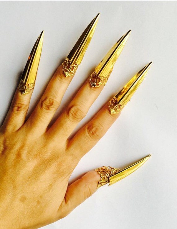 Claw Stiletto Ring, Gold Plate Silver / 6