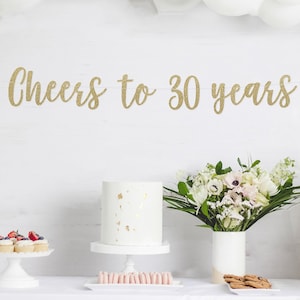 Cheers to 30 Years Banner, 30th Birthday Party, 30th Anniversary, 30th Birthday Sign, 30th Birthday Decor, Glitter Banner, 30th Party Banner