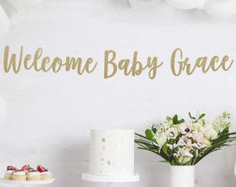 Welcome Baby Sign, Welcome Baby Banner, Baby Shower Banner, Gold Baby Shower Banner, Glitter Banner, Mother to Be, Welcome Little One