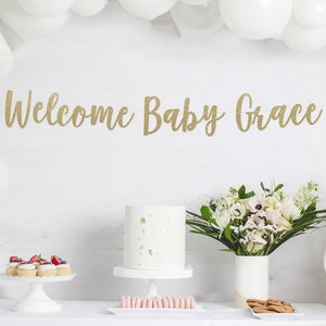 Welcome Baby Sign, Welcome Baby Banner, Baby Shower Banner, Gold Baby Shower Banner, Glitter Banner, Mother to Be, Welcome Little One