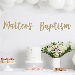 Custom Baptism Banner, Christening Banner, Personalized Cursive Banner, Gold Glitter Decorations, God Bless Decorations, Boy or Girl Communi