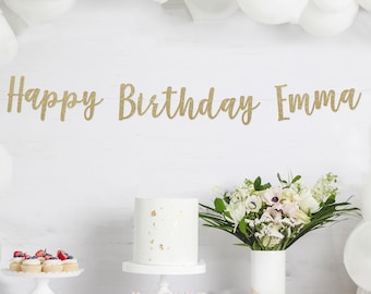 HAPPY BIRTHDAY BANNER, happy birthday decorations, happy birthday custom banner, custom name banner, cursive glitter banner, party banners