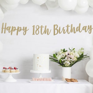 Happy 18th Birthday Banner, 18th birthday party, eighteen years old sign, 18th birthday glitter banner, 18th birthday, Party Decor, Cursive