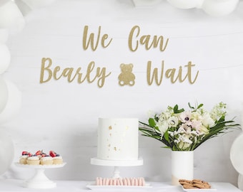 We Can Bearly Wait, Welcome Baby Banner, Baby Shower Banner, Gold Baby Shower Banner, Glitter Banner, Mother to Be, Welcome Little One