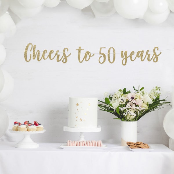 Cheers to 50 Years Banner, 50th Birthday Party, 50th Anniversary, 50th Birthday Sign, 50th Birthday Decor, Glitter Banner, 50th Party Banner