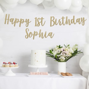 Happy 1st Birthday Banner | 1st birthday party | first birthday banner | Personalized Name | Gold Glitter Banner| custom name | 1st birthday