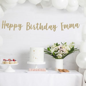 HAPPY BIRTHDAY BANNER, happy birthday decorations, happy birthday custom banner, custom name banner, cursive glitter banner, party banners