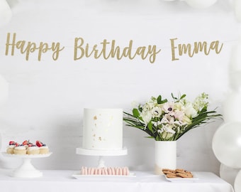HAPPY BIRTHDAY BANNER, happy birthday decorations, happy birthday custom banner, custom name banner, cursive glitter banner, party banners