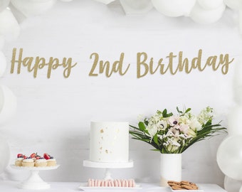 Happy 2nd Birthday Banner, second birthday banner, 2nd birthday banner,  Photo Prop, 2nd Party Decor, Two Glitter Banner, Cake Smash