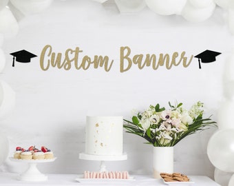 Custom Graduation Banner | Personalized Graduation Party Banner | Class of 2026 Decor | Glitter Grad Banner with Caps