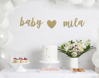 Baby Name banner, Baby Shower Banner with personalized name, Gold Glitter party decor, Baby Announcement, nursery decor, cursive banner