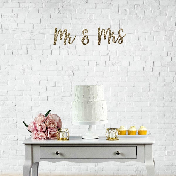 Mr & Mrs Banner, Mr and Mrs Glitter Banner, Sweetheart Table Sign, Wedding Chair Signs, Wedding Day Banner, Wedding Photo Prop