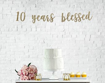 10th Party Banner 10 years loved l 10th Anniversary Banner Cheers To 10 Years Cursive banner with hearts 10th Wedding Anniversary