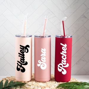 Custom Printed Tumbler, Bachelorette Cups, Beach Cup, Girl&#39;s Trip, Birthday Gift, Wedding party, Personalized Name, 20oz Skinny tumbler