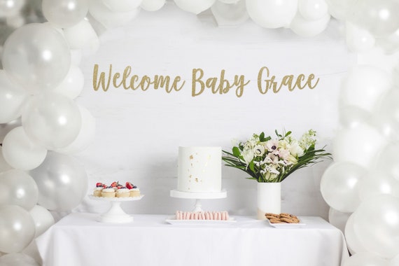 Welcome Baby Sign, Welcome Baby Banner, Baby Shower Banner, Gold Baby Shower Banner, Glitter Banner, Mother to Be, Welcome Little One