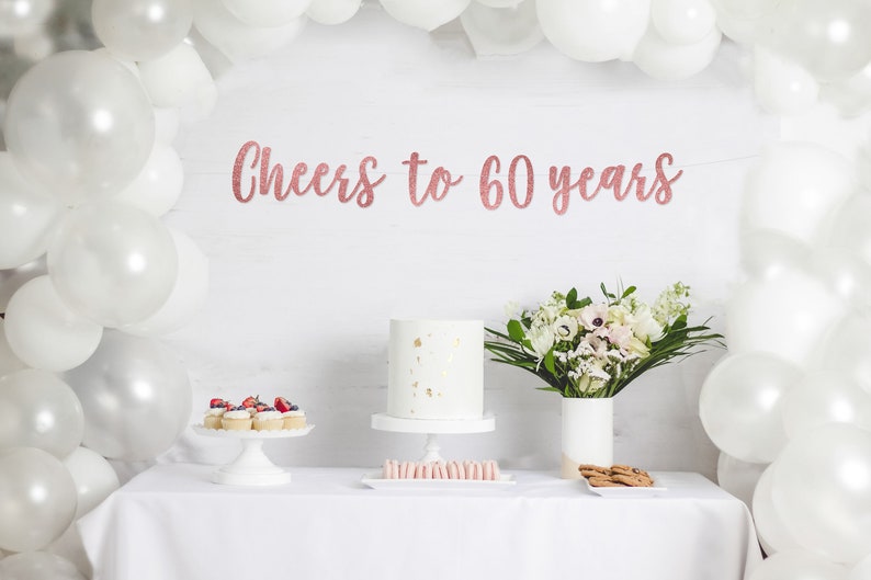 Cheers to 60 Years Banner, 60th Birthday Party, 60th Anniversary, 60th Birthday Sign, 60th Birthday Decor, Glitter Banner, 60th Party Banner imagen 3