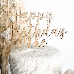 Happy Birthday Cake Topper, Premium Custom Cake Topper, Birthday for Her, Cake Toppers, Personalized Wood Cake Topper, Birthday for Him