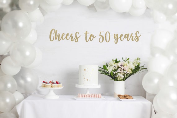 Cheers to 50 Years Banner, 50th Birthday Party, 50th Anniversary, 50th Birthday Sign, 50th Birthday Decor, Glitter Banner, 50th Party Banner