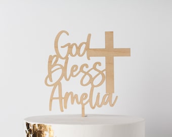 God Bless Cake Topper, Baptism Cake Topper, Christening Cake Topper, Holy Communion Cake Topper, Custom Baptism, any name
