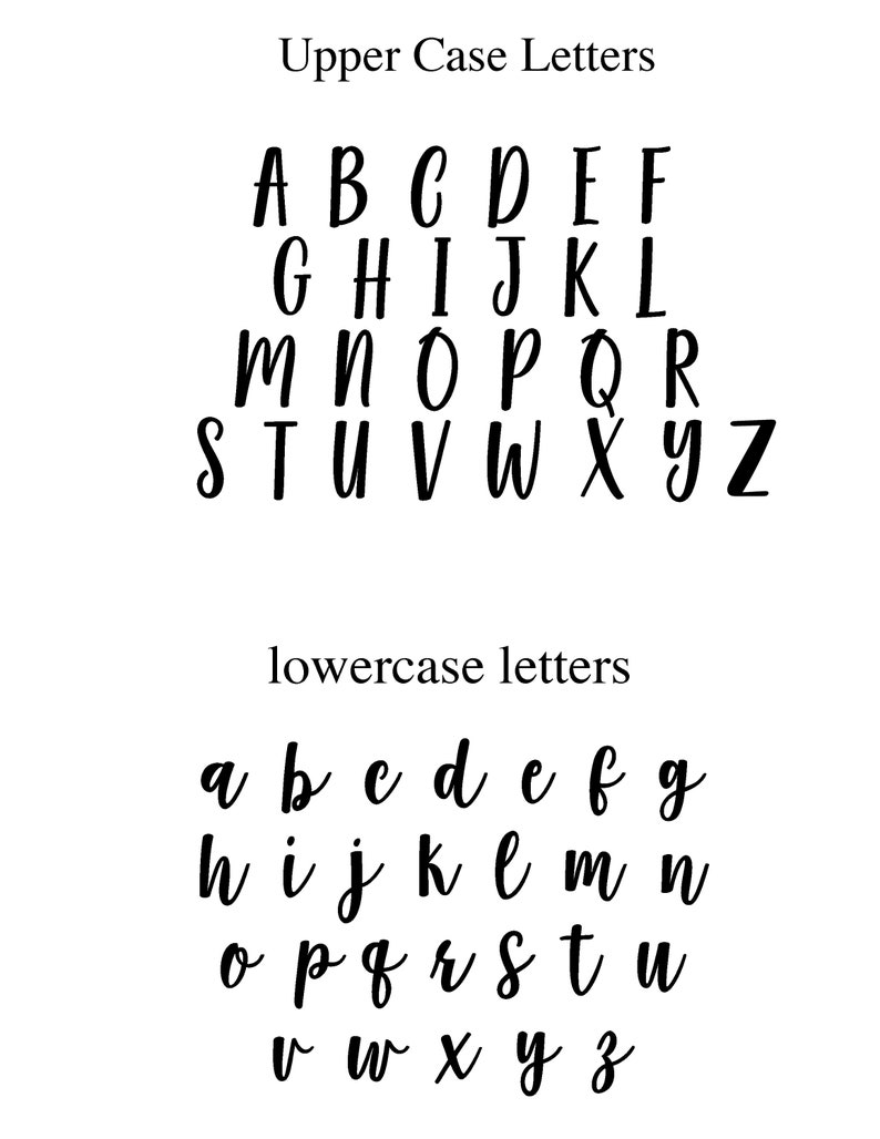 May include: A black and white image displaying the alphabet in uppercase and lowercase letters. The letters are written in a cursive font.