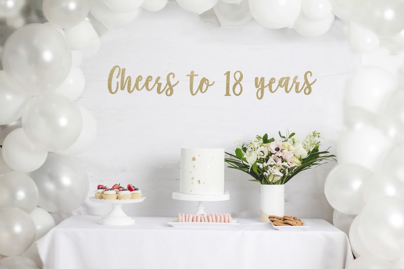 cheers to 18 years banner l 18th Birthday Party Banner Eighteen 18th Party Decor Finally Legal 18th Birthday Decorations image 1