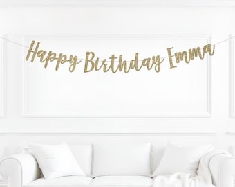 HAPPY BIRTHDAY BANNER, happy birthday decorations, happy birthday custom banner, custom name banner, cursive glitter banner, party banners