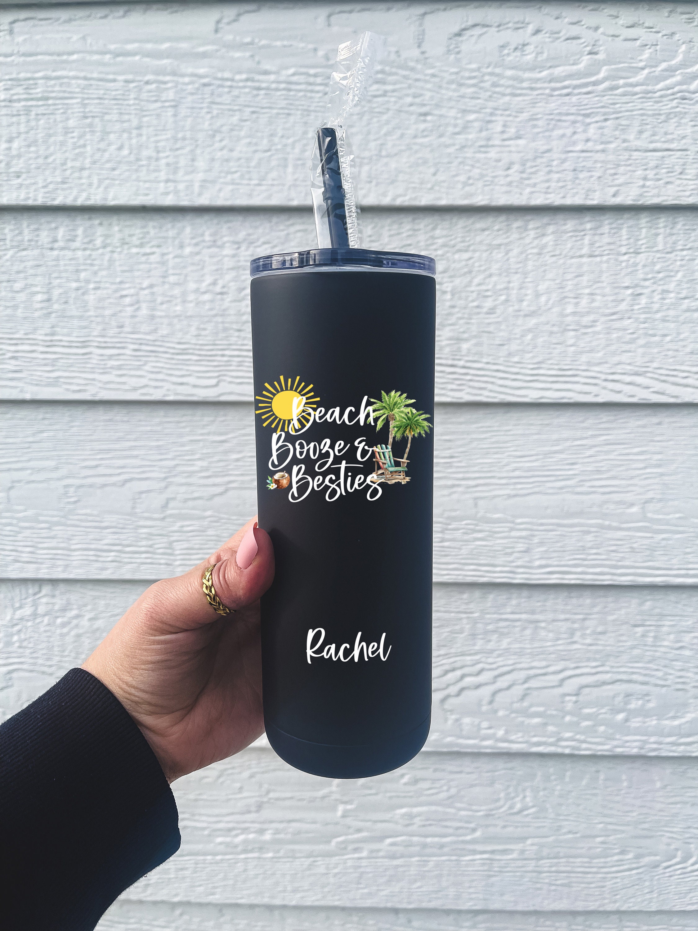 16 oz Stainless Steel Double Wall Insulated Tumbler Pool Beach Cup Travel Mug with Straw Palmetto Tree South Carolina Palm Moon (Light Pink)