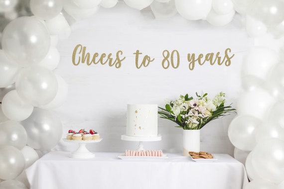 Cheers to 80 Years Banner, 80th Birthday Party, 80th Anniversary, 80th Birthday Sign, 80th Birthday Decor, Glitter Banner, 80th Party Banner