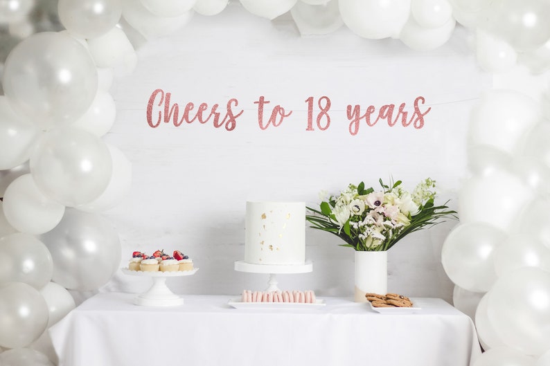 cheers to 18 years banner l 18th Birthday Party Banner Eighteen 18th Party Decor Finally Legal 18th Birthday Decorations image 3