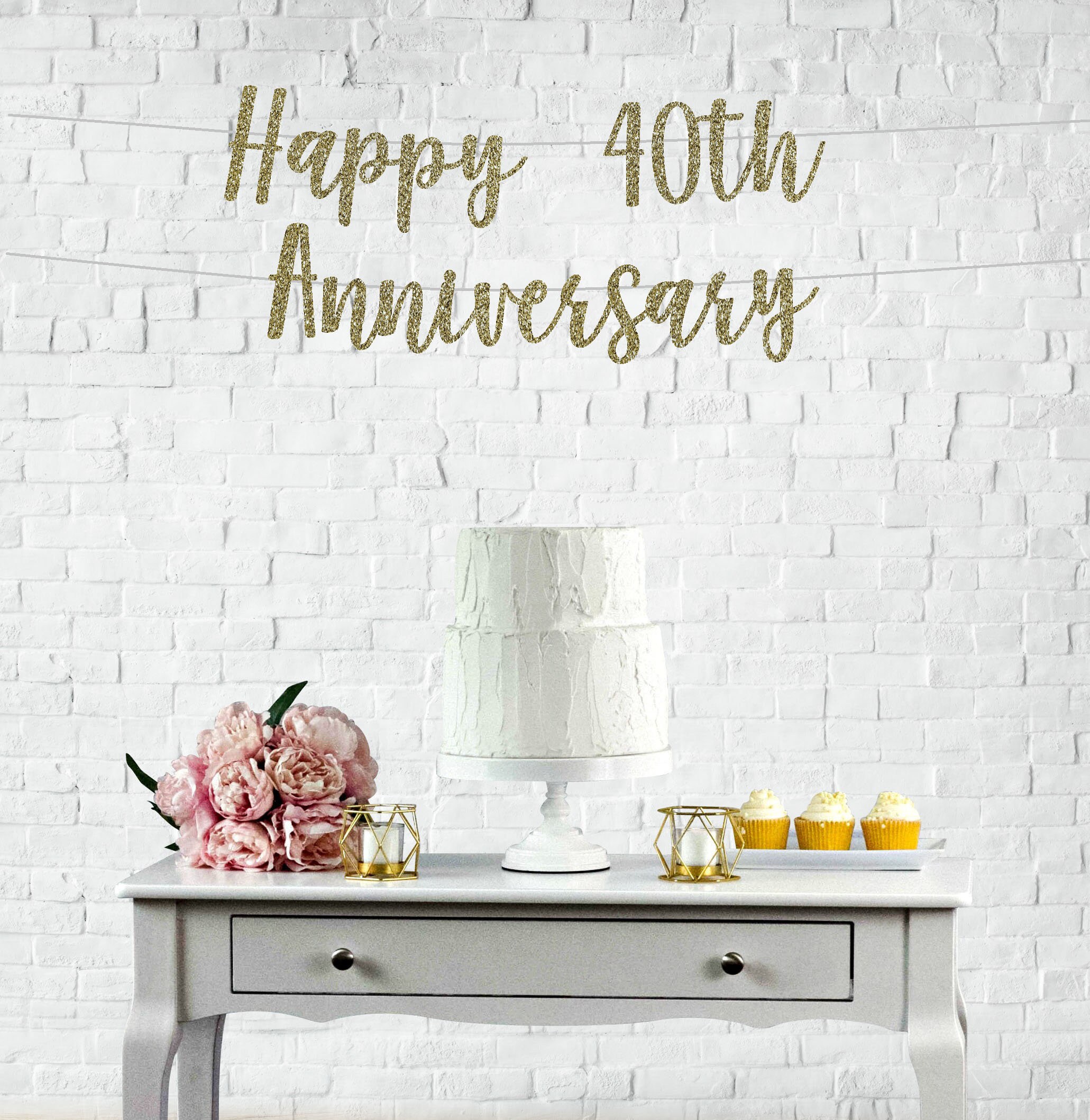 40th Anniversary Glitter Banner 40 Years Blessed Cheers To Etsy
