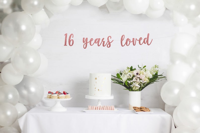 16 Years Loved Cursive Banner sweet 16 16th birthday party birthday decor custom banner 16th birthday party party banner image 3