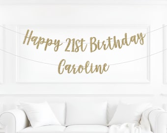 Happy 21st Birthday Banner, Birthday party decorations, With Personalized Name, 21st Birthday Party, 21st Birthday sign, 21st Birthday Decor