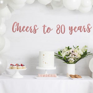 Cheers to 80 Years Banner, 80th Birthday Party, 80th Anniversary, 80th Birthday Sign, 80th Birthday Decor, Glitter Banner, 80th Party Banner image 3