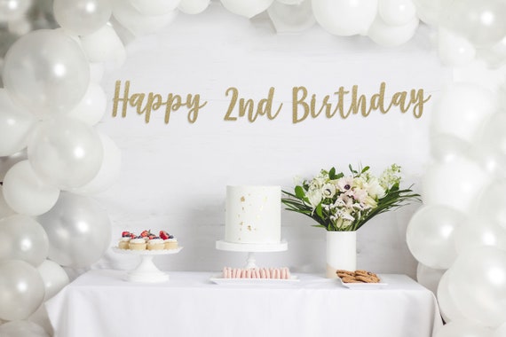 Happy 2nd Birthday Banner, second birthday banner, 2nd birthday banner,  Photo Prop, 2nd Party Decor, Two Glitter Banner, Cake Smash