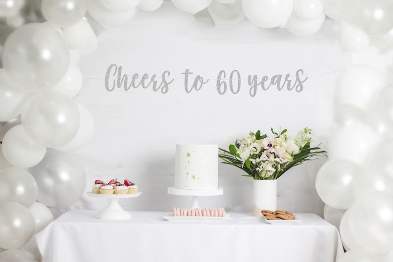 Cheers to 60 Years Banner, 60th Birthday Party, 60th Anniversary, 60th Birthday Sign, 60th Birthday Decor, Glitter Banner, 60th Party Banner image 2