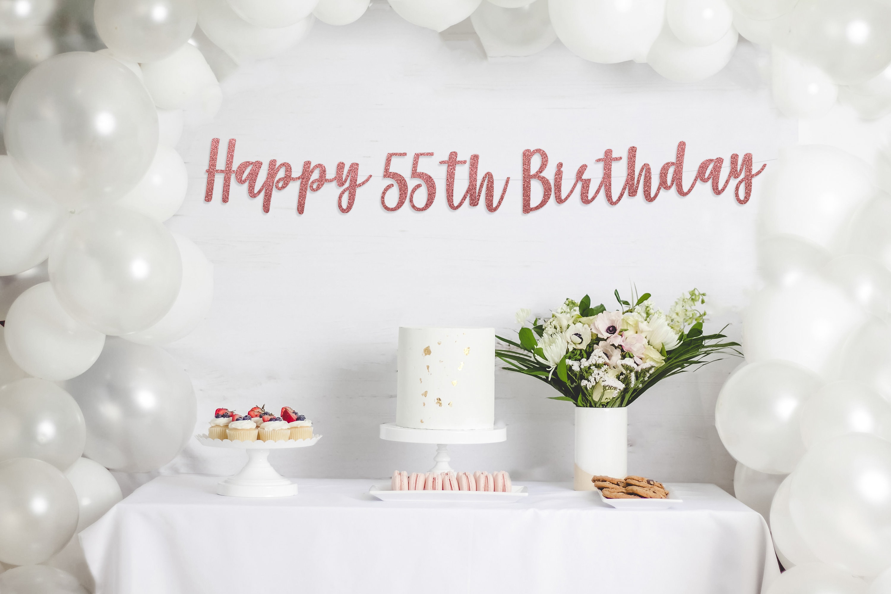 Beach I'm 55 Geburtstags-Banner – Sommer, Strand, Tropisches Design | Gold & Grün Glitzer | Für Party-Deko