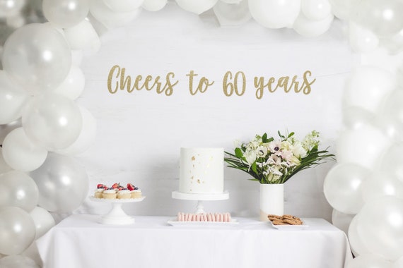 Cheers to 60 Years Banner, 60th Birthday Party, 60th Anniversary, 60th Birthday Sign, 60th Birthday Decor, Glitter Banner, 60th Party Banner