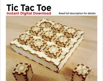 Tic Tac Toe Plan, fertig zum Laserschneiden - Digitale Datei zum Erstellen von Tic Tac Toe Sets mit einem Lasergravierer