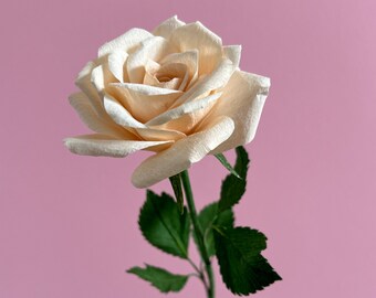 Handmade Crepe Paper Rose, Lifelike Cream Flower, Anniversary Gift