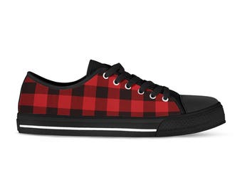 red and black plaid tennis shoes