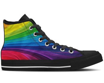 Rainbow Colors - Women's High Top Sneaker / Custom Canvas Shoes Colorful Design