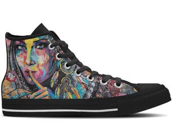 Painted Shoes Design - Men's High Top Sneakers with Artistic Print Design