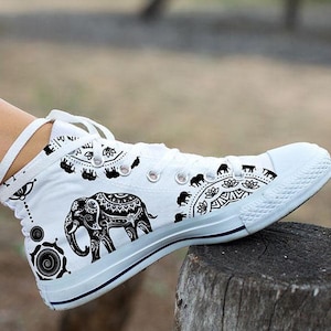 Ethnic Elephant Women's High Top Sneakers -White Version