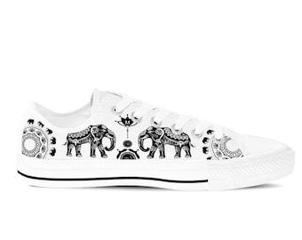 Ethnic Elephant Women's Low Top Sneakers  -White Version