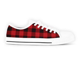 red plaid sneakers
